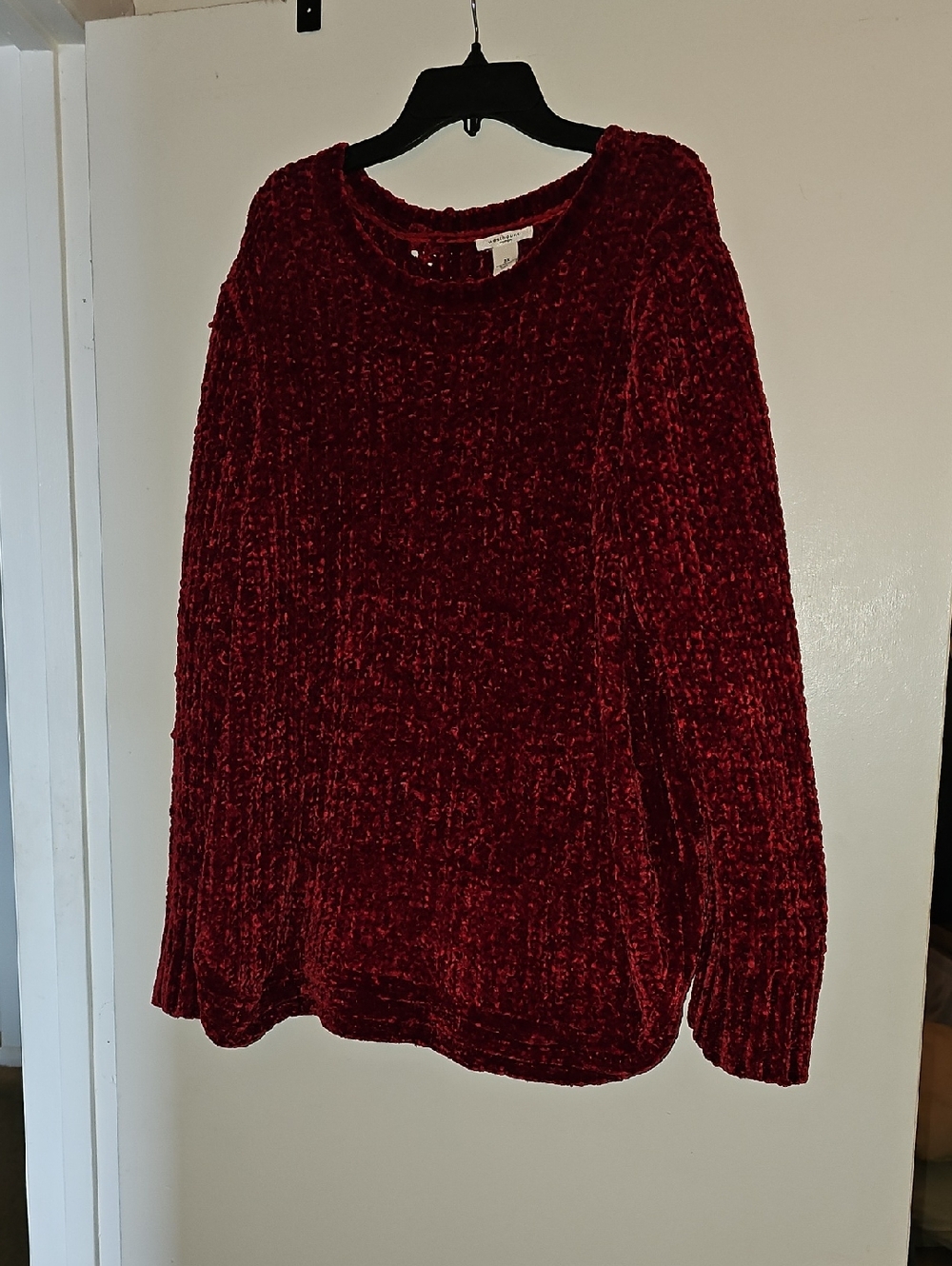 Westbound Plush Chenille Crewneck Sweater in Burgundy